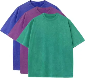 3 Pcs Men's Oversized Cotton Summer T-Shirts - Vintage Baggy Tee Loose Fit Short Sleeve T-Shirts Casual Streetwear