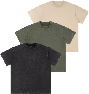 3PCS Vintage Heavyweight Cotton T Shirts for Men Oversized T Shirts for Women Unisex Acid Washed Tee