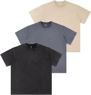 3PCS Vintage Heavyweight Cotton T Shirts for Men Oversized T Shirts for Women Unisex Acid Washed Tee