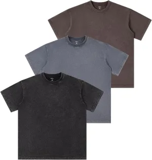 3PCS Vintage Heavyweight Cotton T Shirts for Men Oversized T Shirts for Women Unisex Acid Washed Tee