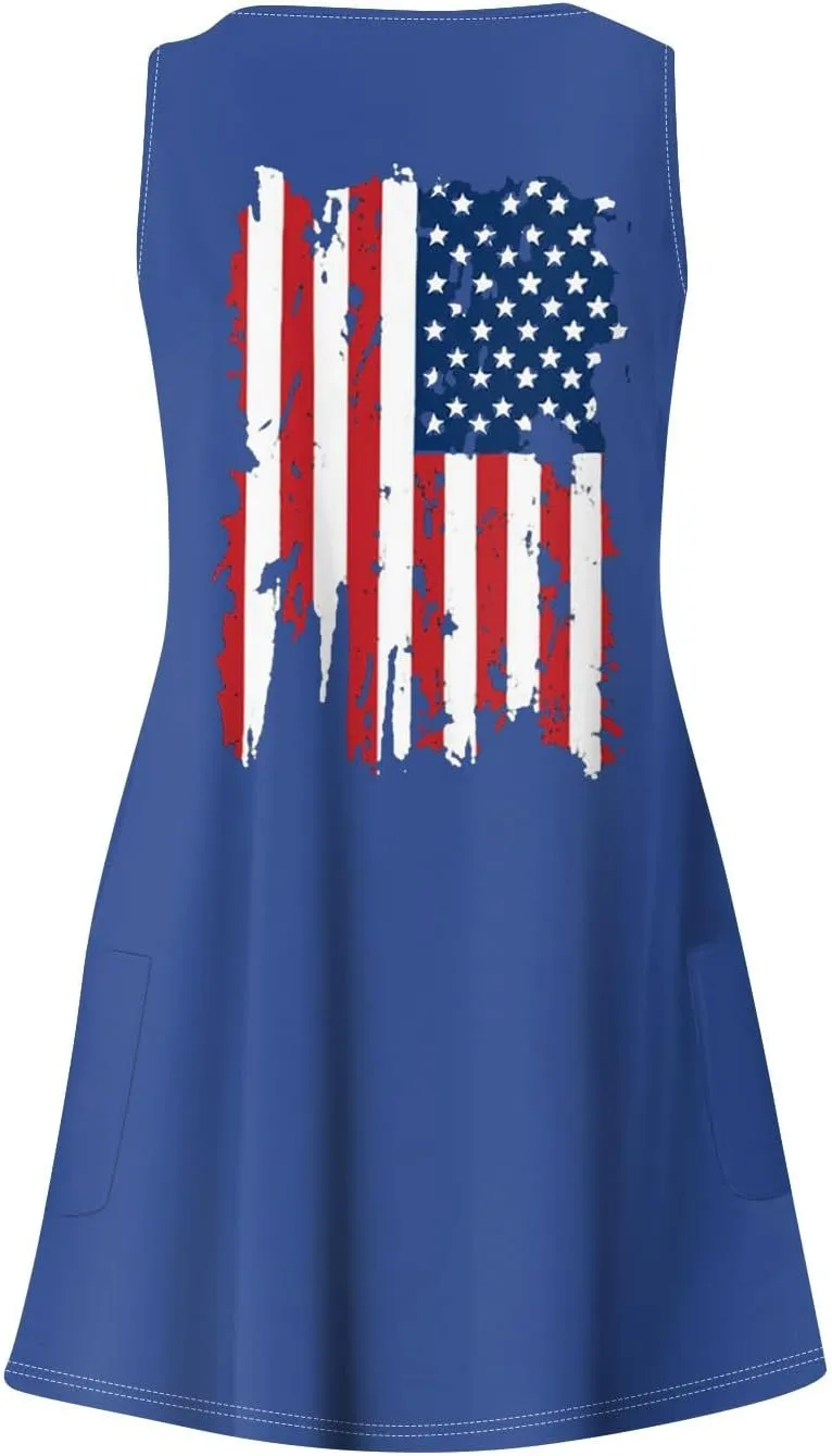 4th of July Dress for Women- American Flag Tank Dresses Beach Cover Up Star Striped Summer Wrap Sundress