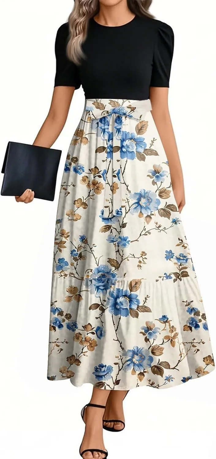 A Line Dresses for Women 2025 Elegant Classy Empire Waist Short Sleeve Wedding Guest Dress Summer Work Wrap Sundress