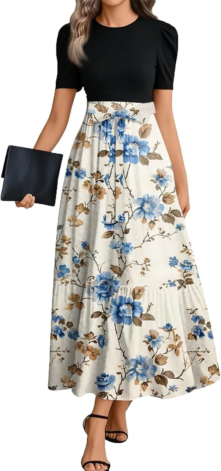 A Line Dresses for Women 2025 Elegant Classy Empire Waist Short Sleeve Wedding Guest Dress Summer Work Wrap Sundress