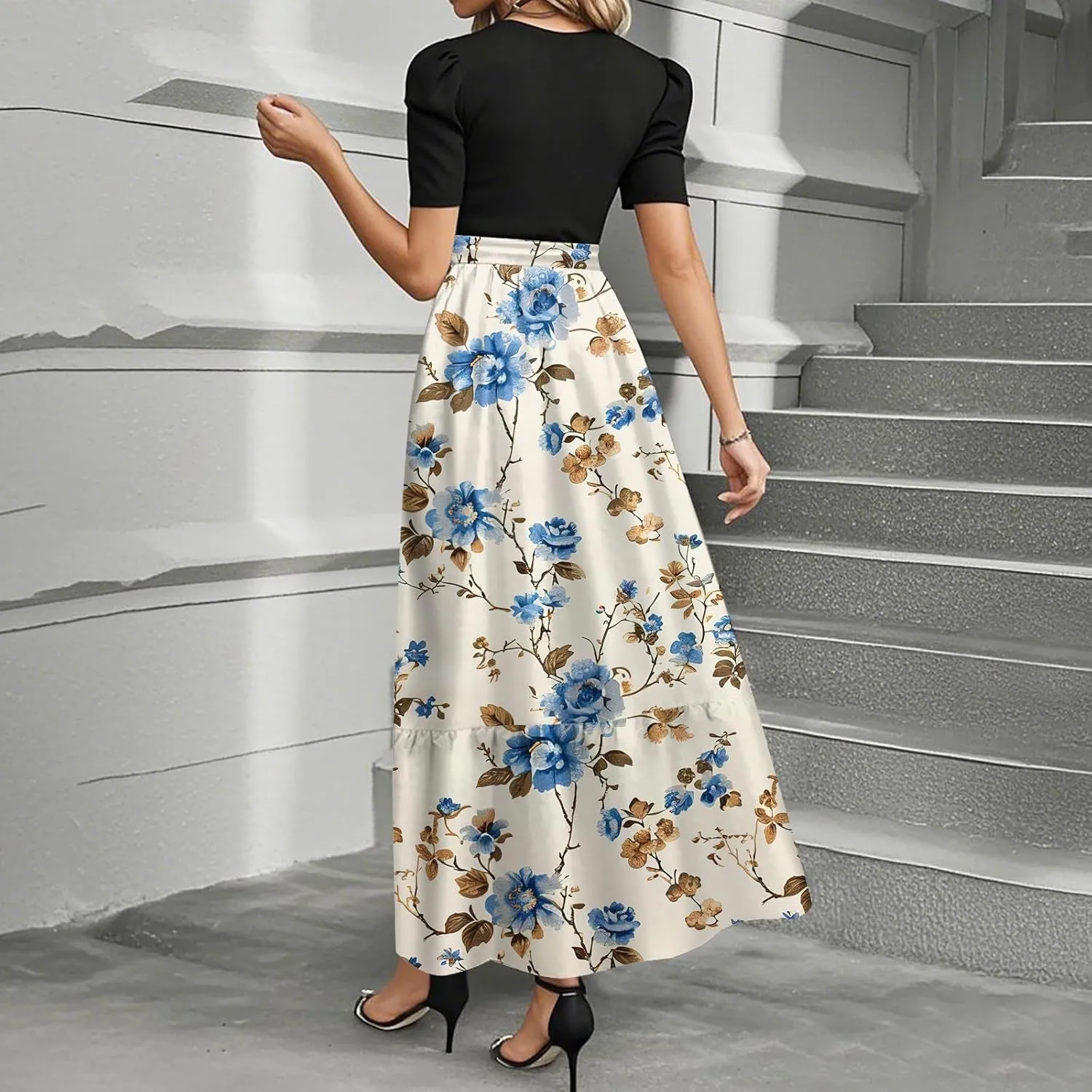 A Line Dresses for Women 2025 Elegant Classy Empire Waist Short Sleeve Wedding Guest Dress Summer Work Wrap Sundress