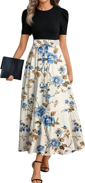 A Line Dresses for Women 2025 Elegant Classy Empire Waist Short Sleeve Wedding Guest Dress Summer Work Wrap Sundress