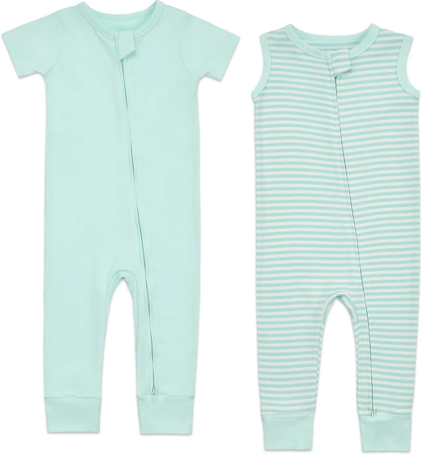 Aablexema 2PCS Baby Cotton Romper Zipper Short Sleeve & Sleeveless Footless Pajamas One Piece Jumpsuits Outfit Clothes