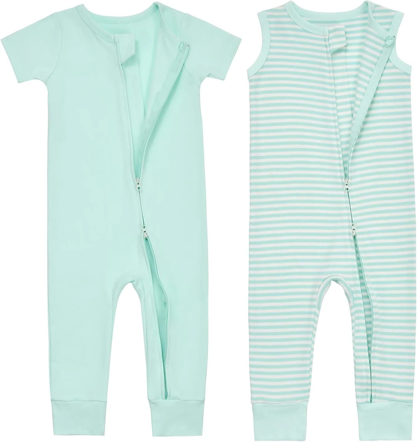 Aablexema 2PCS Baby Cotton Romper Zipper Short Sleeve & Sleeveless Footless Pajamas One Piece Jumpsuits Outfit Clothes