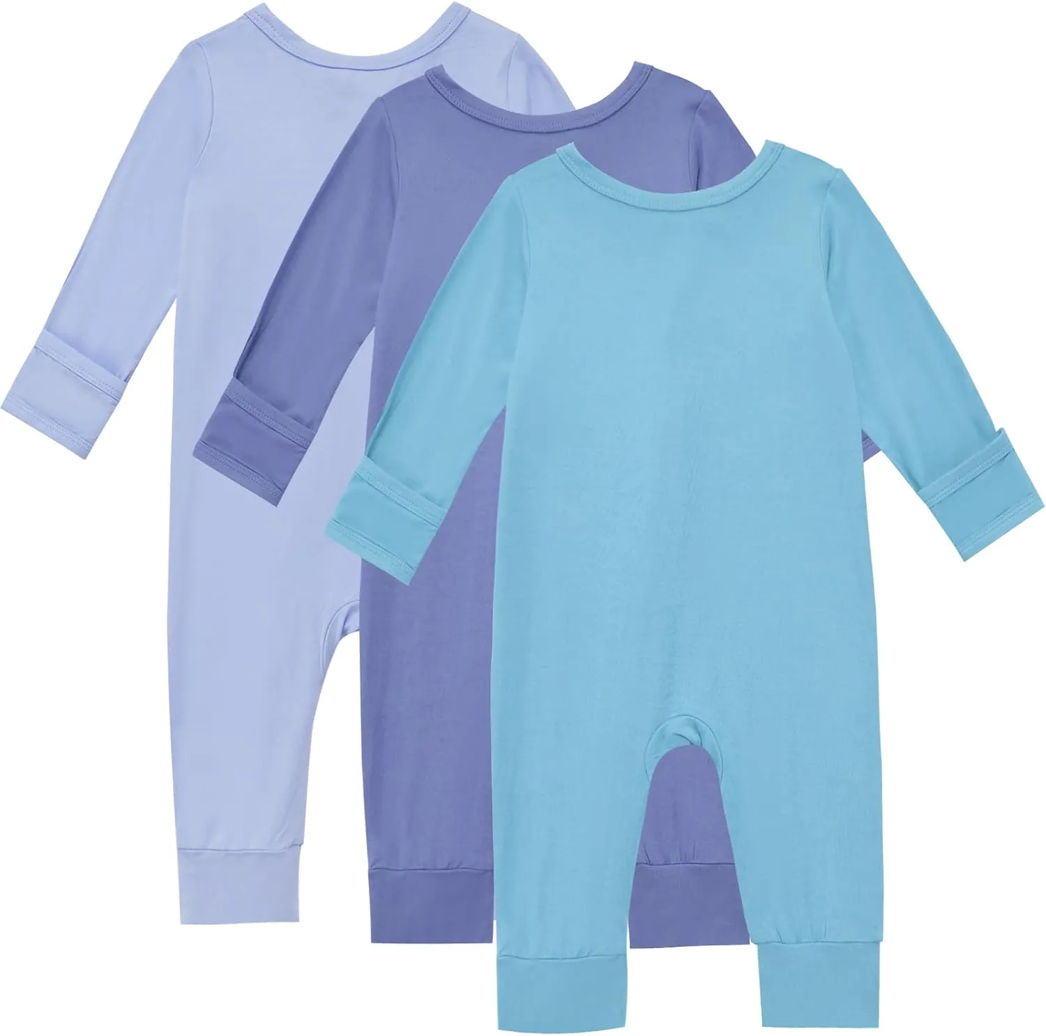Aablexema Baby Footless Pajamas Rayon 3pcs Unisex Infant Zipper Romper with Mitten Cuffs Sleep Play PJs