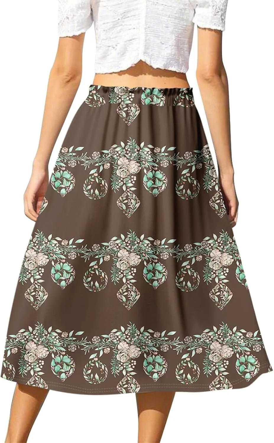 ADHOWBEW Long Skirts for Women 2025 Cotton Elastic Waist Floral Print Beach Casual Flowy Trendy Skirts