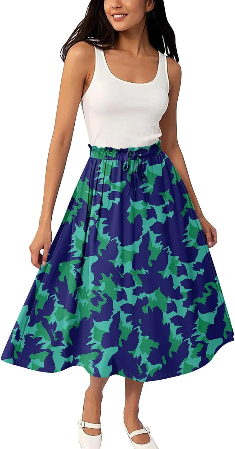 ADHOWBEW Maxi Skirts for Women Beach High Waisted A Line Ruffle Casual Cute Flowy Trendy Midi Length Plus Size Summer Skirts