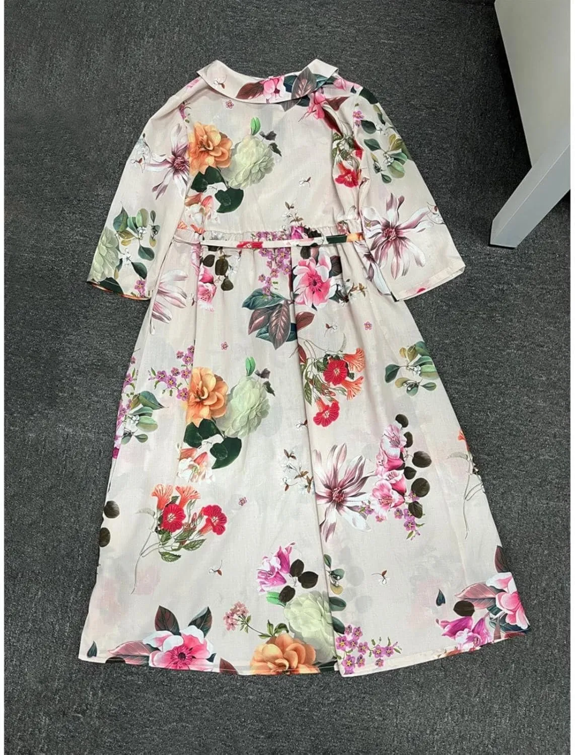aihihe Women's Cotton Linen Dress Floral Print Short Sleeve Buttoned Spread Collar Midi Dress 2024 Spring Summer Trendy Dress