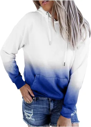 Aymnlox Womens Fashion Sweatshirts Gradient Color Long Sleeve Hoodies Crew Neck Baggy Hooded Tops with Kangaroo Pocket