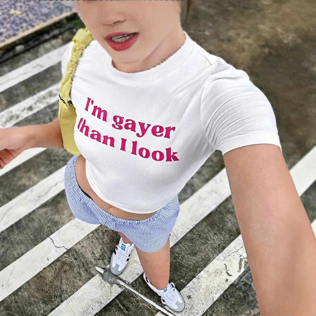 Baby Tees for Women Y2K Baby Tees E-Girls Cute Graphic Print Crop Tops Slim Fit T Shirts Retro Vintage Aesthetic
