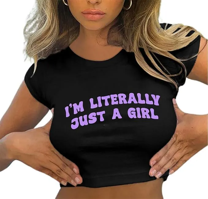 Baby Tees for Women Y2K Baby Tees E-Girls Cute Graphic Print Crop Tops Slim Fit T Shirts Retro Vintage Aesthetic