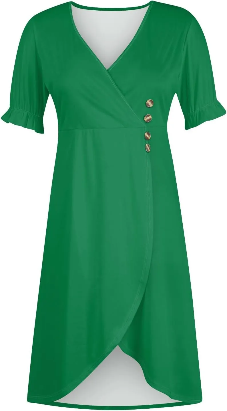 Beach Dresses for Women 2025 Vacation Spring Summer Boho Dress Short Sleeve V Neck Dresses Irregular Hem Midi Dress