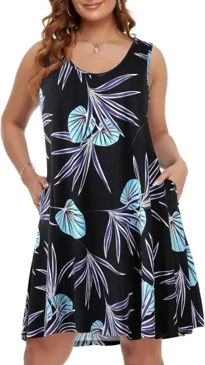 BELAROI Women Plus Size Sundress Summer Casual Sleeveless Tshirt Dress Tie Dye Swing Tank Dresses with Pockets Beach Cover up