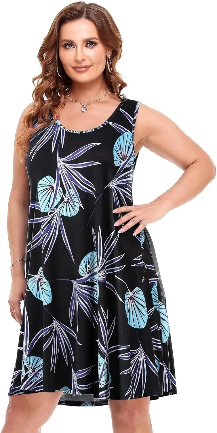 BELAROI Women Plus Size Sundress Summer Casual Sleeveless Tshirt Dress Tie Dye Swing Tank Dresses with Pockets Beach Cover up
