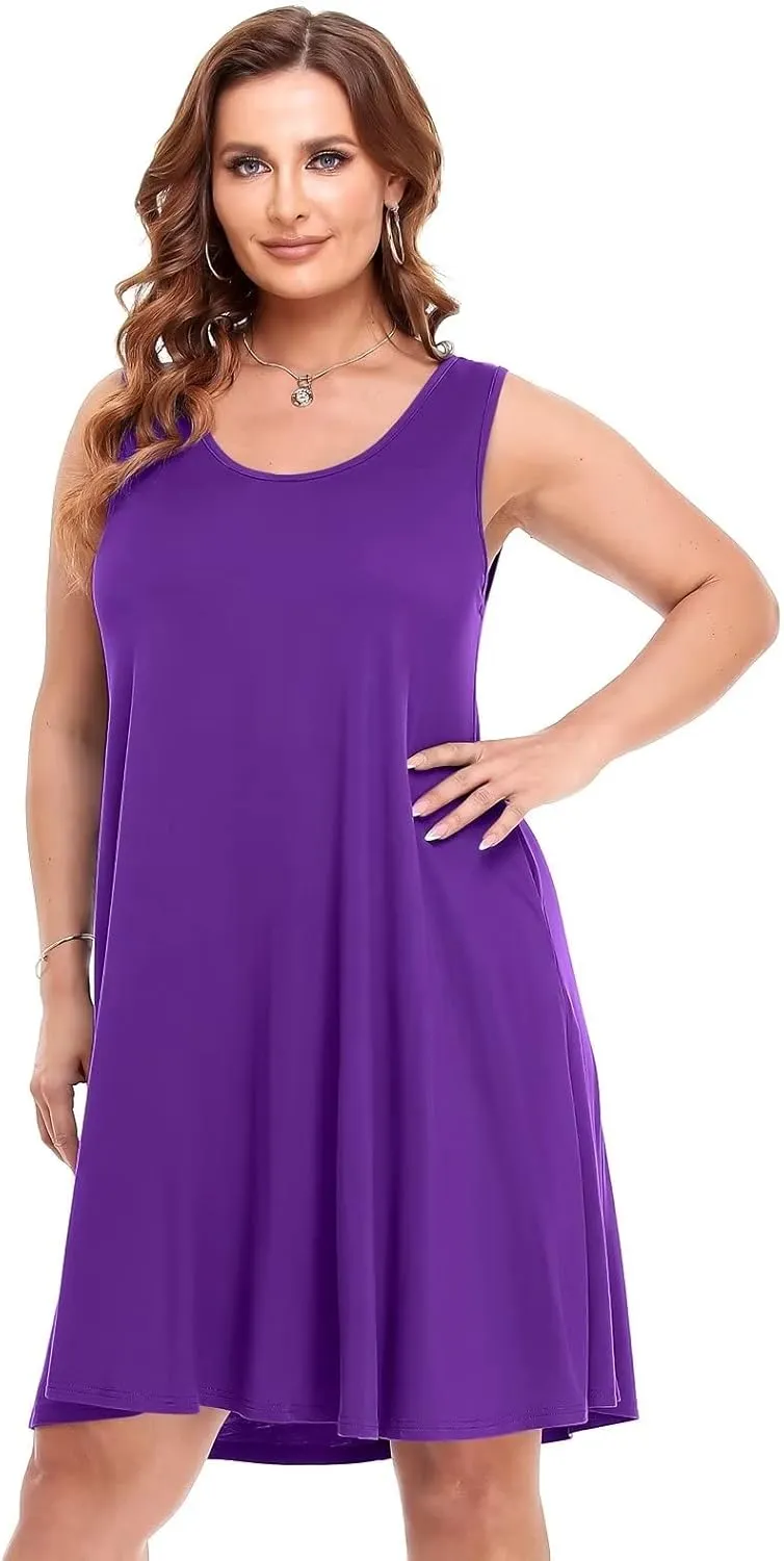 BELAROI Women Plus Size Sundress Summer Casual Sleeveless Tshirt Dress Tie Dye Swing Tank Dresses with Pockets Beach Cover up