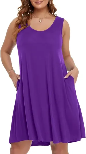 BELAROI Women Plus Size Sundress Summer Casual Sleeveless Tshirt Dress Tie Dye Swing Tank Dresses with Pockets Beach Cover up