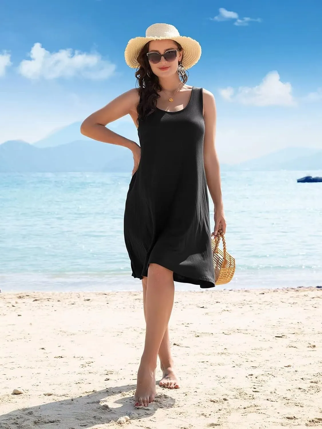 BELAROI Women Plus Size Sundress Summer Casual Sleeveless Tshirt Dress Tie Dye Swing Tank Dresses with Pockets Beach Cover up