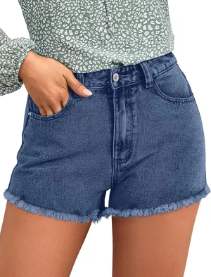 BISUAL Womens Denim Shorts Stretch Jean Shorts Womens High Waisted Raw Edge Denim Shorts Casual Jean Shorts for Women