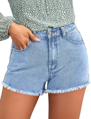 BISUAL Womens Denim Shorts Stretch Jean Shorts Womens High Waisted Raw Edge Denim Shorts Casual Jean Shorts for Women