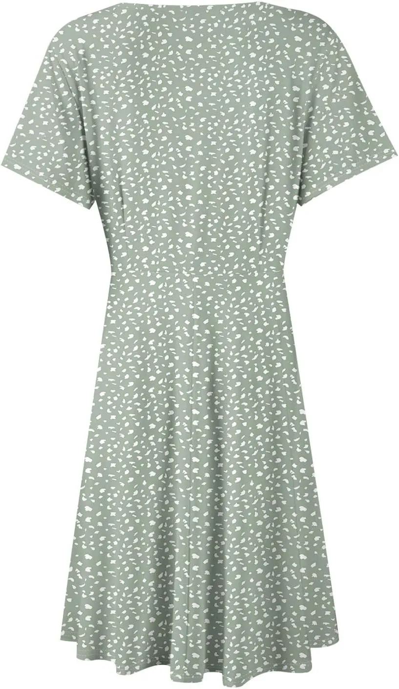 Boho Floral Dress for Women Summer 2025 Wrap Dresses for Women Short Sleeve Sexy V Neck A-Line Vacation Beach Sundress