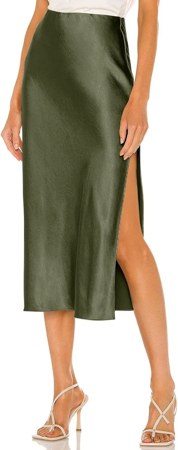 Boho Maxi Skirts for Women High Waist Flowy Skirt Long A-Line Summer Skirt with Slit