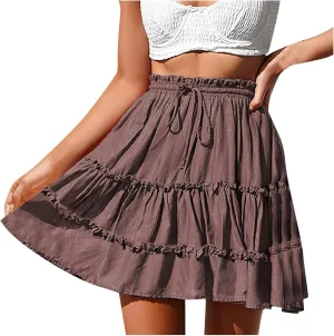 Boho Ruffle Mini Skirt for Women 2025 Trendy Summer Casual Tiered Elastic Waist Flowy Skater Skirts