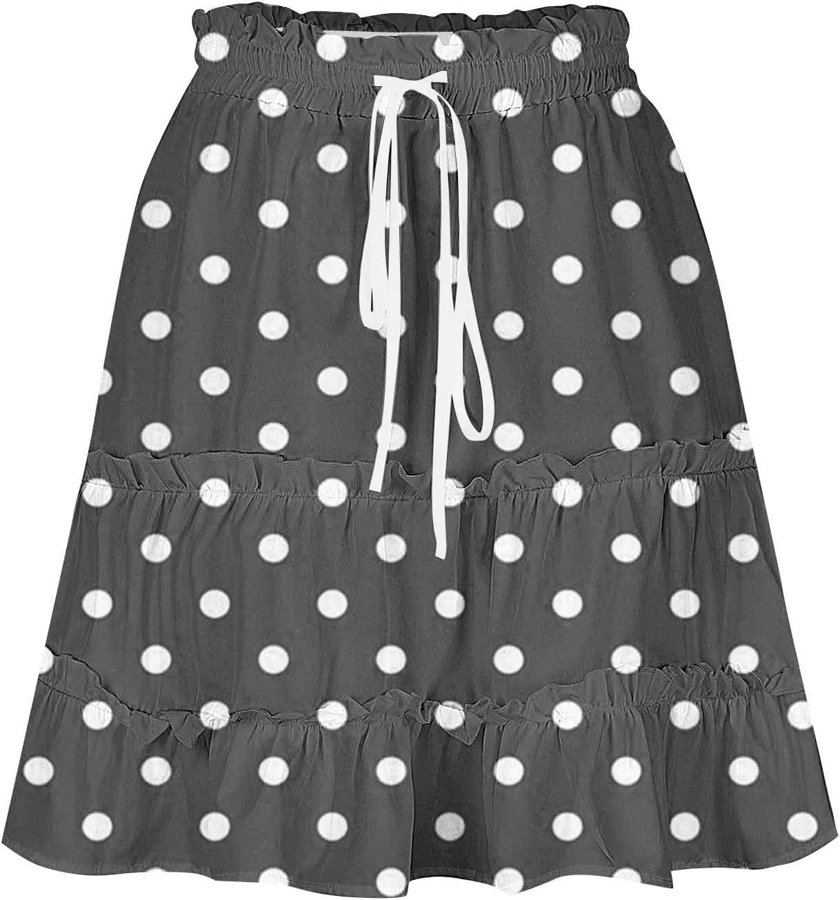 Boho Skirts for Women Summer Casual Elastic High Waist Drawstring Polka Dots Tie-up Flowy Short Mini Skirt