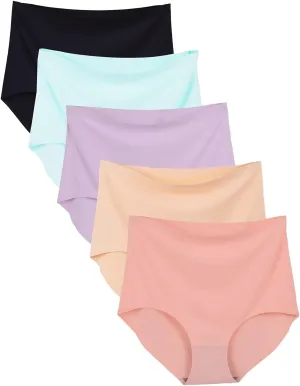 Bolivelan 5 Pack Women's Seamless Hipster Panties Invisible High Waist No Show Ladies Bikini Underwear