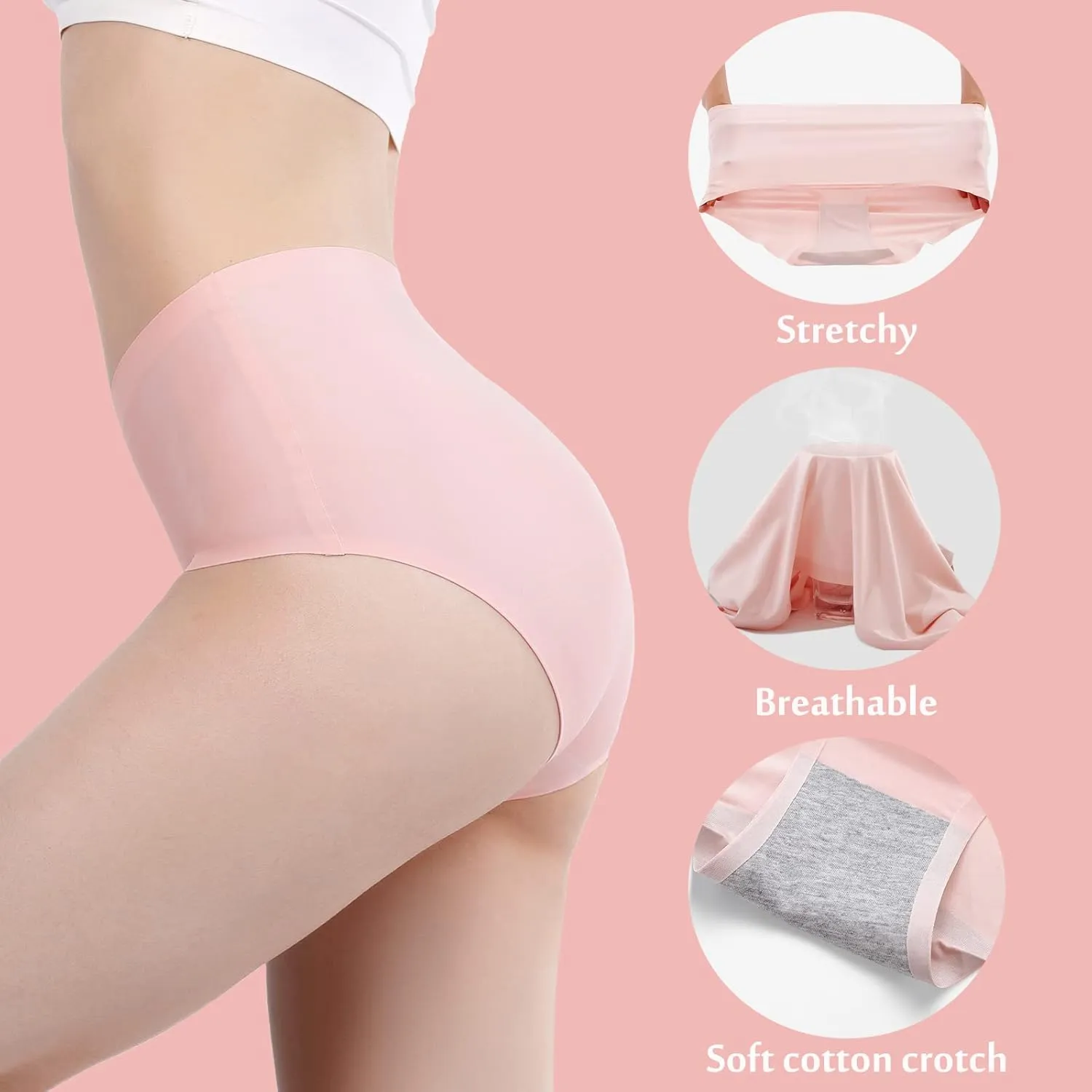 Bolivelan 5 Pack Women's Seamless Hipster Panties Invisible High Waist No Show Ladies Bikini Underwear
