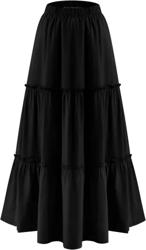 BOMAROLAN Women's Boho Maxi Skirts Summer A Line Long Skirts Ruffle Swing Beach Skirts for Women