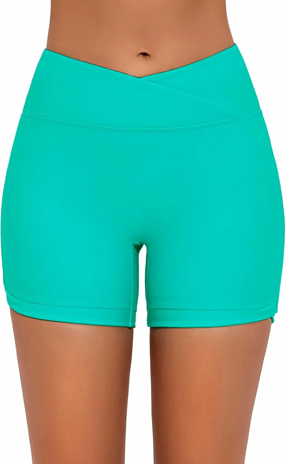 Bonneuitbebe Women's 4" Swim Shorts Cross Waist Bathing Suit Bottoms Board Shorts Swimsuit Boy Shorts with Built-in Briefs