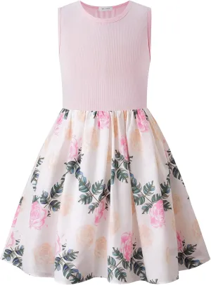 Bonny Billy Girl's Floral Print Cotton Beach Summer Tank Dresses