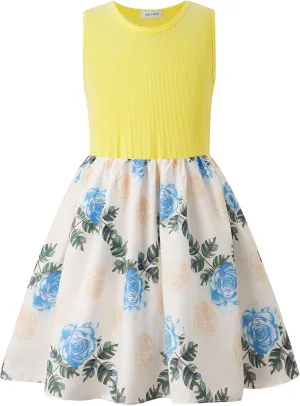 Bonny Billy Girl's Floral Print Cotton Beach Summer Tank Dresses