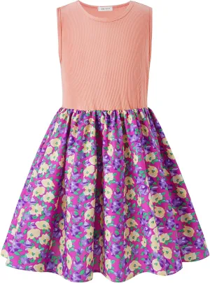 Bonny Billy Girl's Floral Print Cotton Beach Summer Tank Dresses