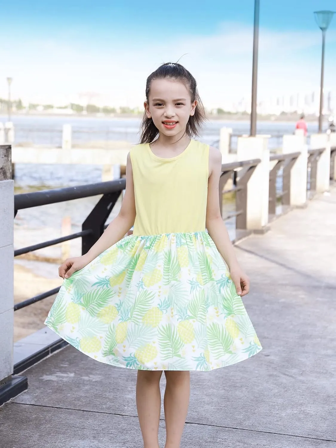 Bonny Billy Girl's Floral Print Cotton Beach Summer Tank Dresses