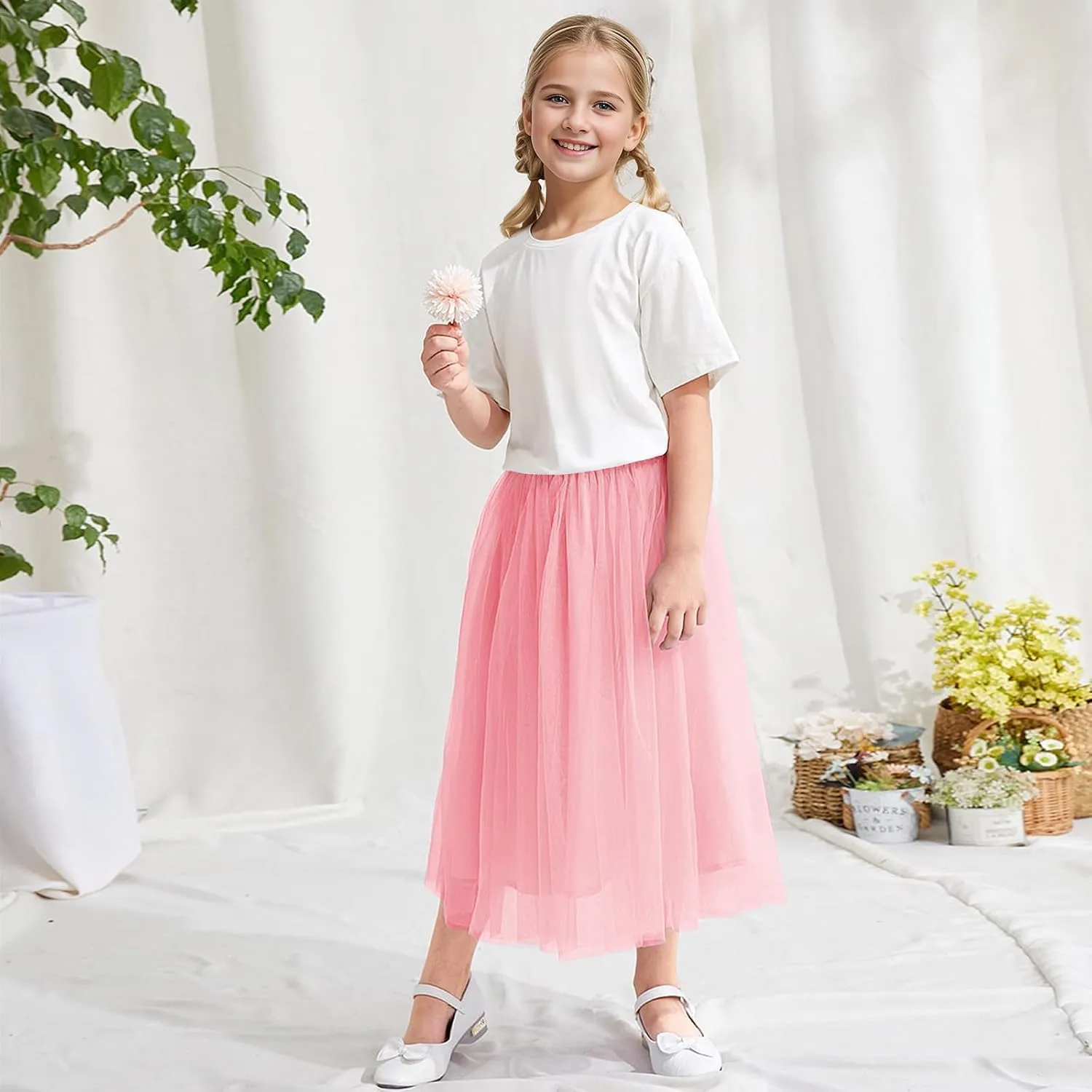BOOPH Girls Tulle Skirts A-line Mesh Skirt Long Tutu Skirts Dress for Toddler Girls