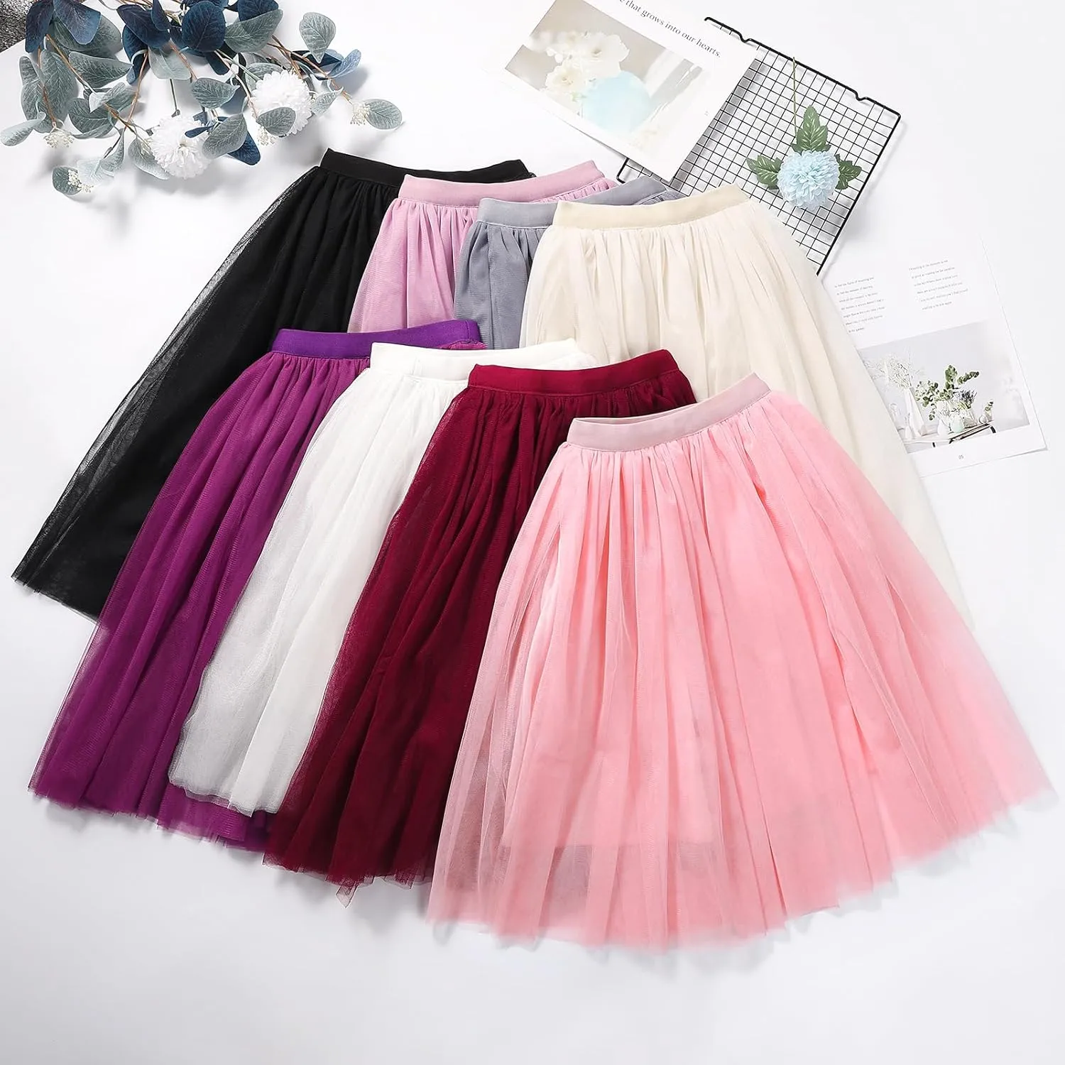 BOOPH Girls Tulle Skirts A-line Mesh Skirt Long Tutu Skirts Dress for Toddler Girls