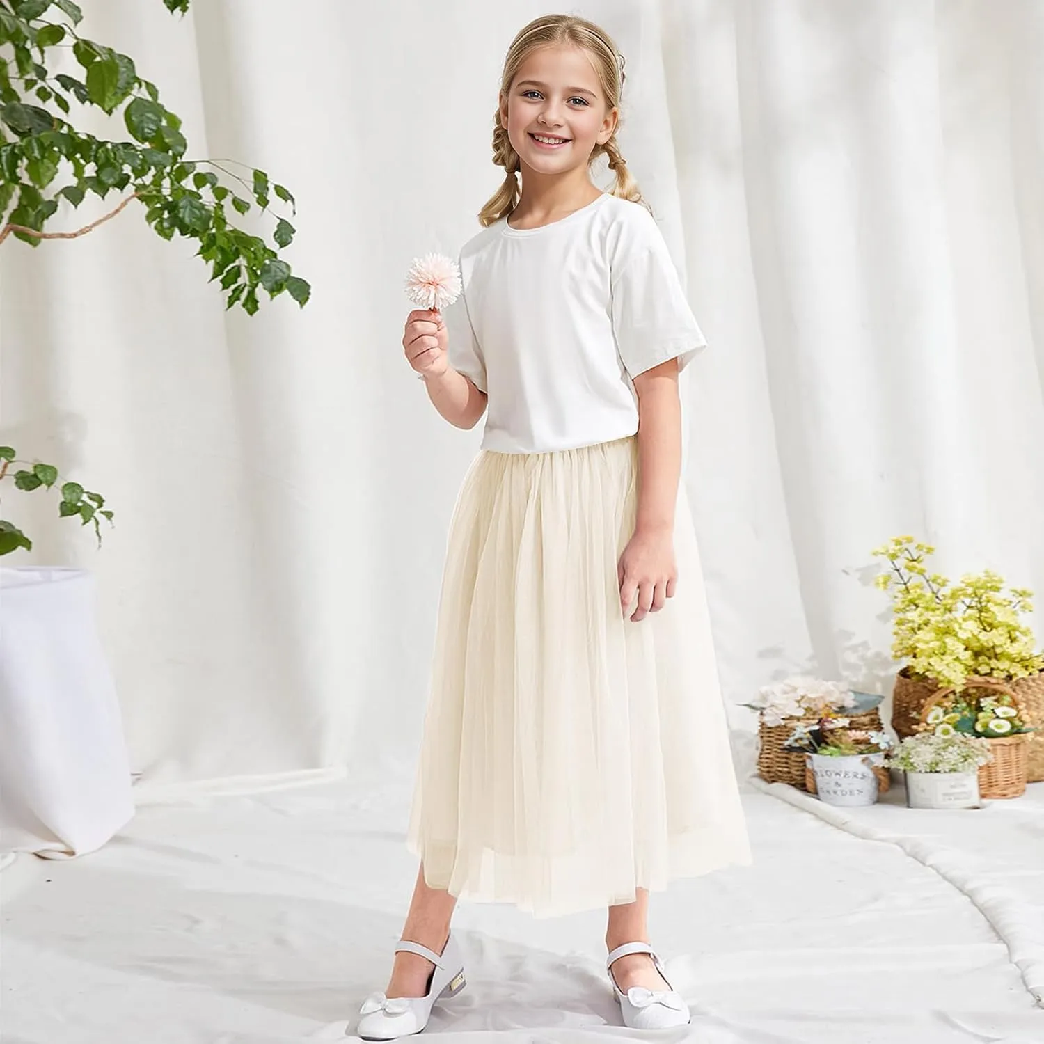 BOOPH Girls Tulle Skirts A-line Mesh Skirt Long Tutu Skirts Dress for Toddler Girls