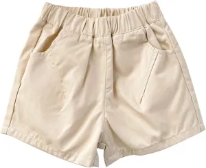 Boys Khaki Cargo Shorts Kids Cotton Pull on Jogger Shorts Outdoor Quick Dry Hiking Short Lightweight Athletic Pants