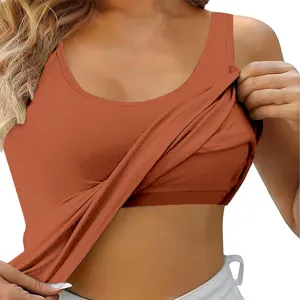 Built in Bra Tank Tops for Women Tee Summer Basic Workout Top Camisole Casual Wide Strap Sleevless Layer 2025