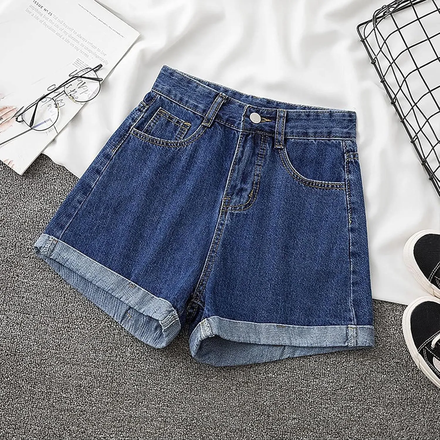 Butt Lifting Denim Shorts Women's High Waisted Stretchy Ripped Jean Shorts Distressed Fringe Jeans Shorts