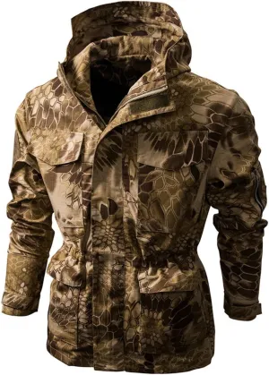 Cambkatl Men’s Military Soft Shell Tactical Jacket Camo Hooded Coat Outdoor Sports Hunting Army Waterproof Outerwear