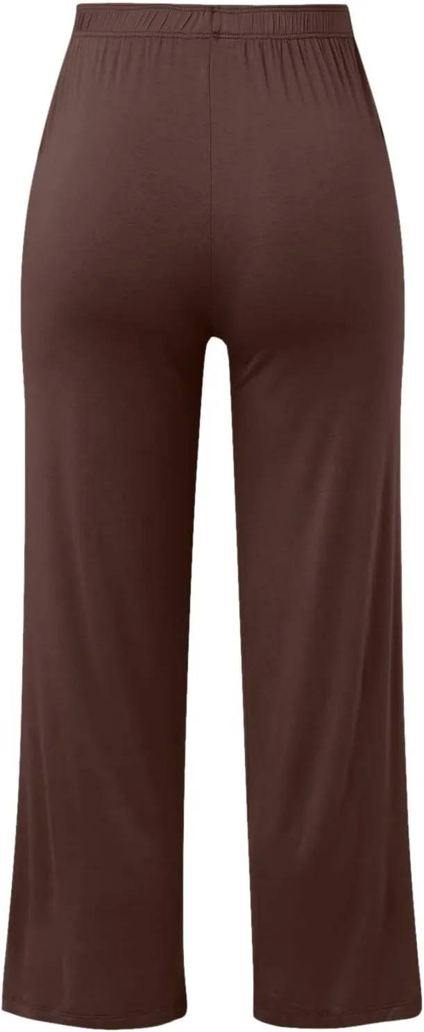 Casual Loose Yoga Pants for Women Wide Straight Leg Elastic Waist Flowy Lounge Trousers Solid Color Daily Business Work Pants