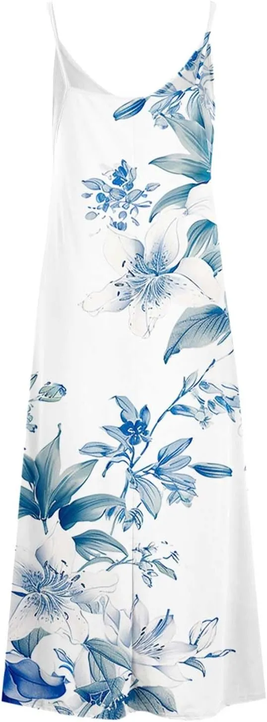 Ceboyel Women Floral Spaghetti Strap Sundress Casual Summer Long Maxi Dress Vneck Sexy Boho Dresses Trendy Beach Clothes 2024