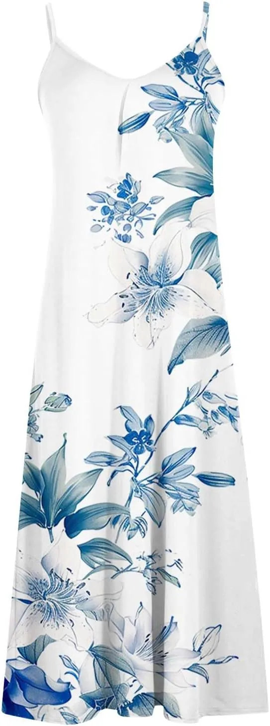 Ceboyel Women Floral Spaghetti Strap Sundress Casual Summer Long Maxi Dress Vneck Sexy Boho Dresses Trendy Beach Clothes 2024