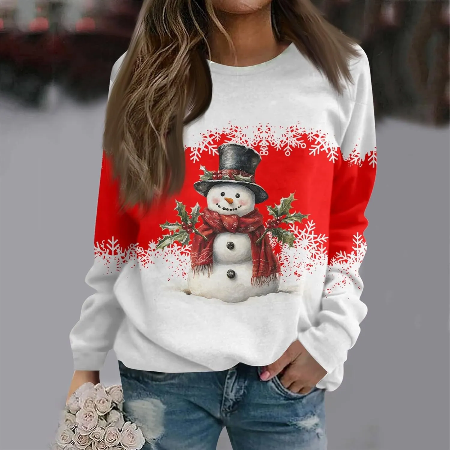 Christmas Sweatshirts For Women 2024 Xmas Tree Graphic Fall Wimter Clothes Long Raglan Sleeve Top Crewneck Pullover