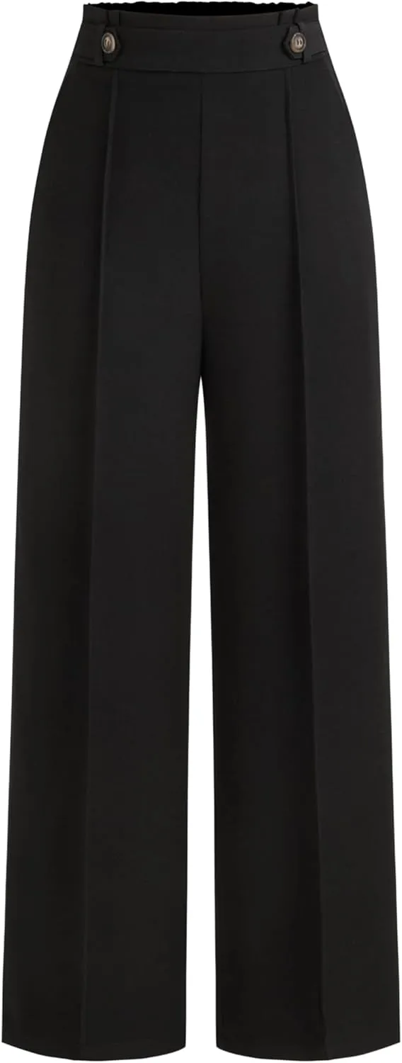 CIDER Mid Rise Elastic Waist Pocket Pleated Straight Leg Trousers